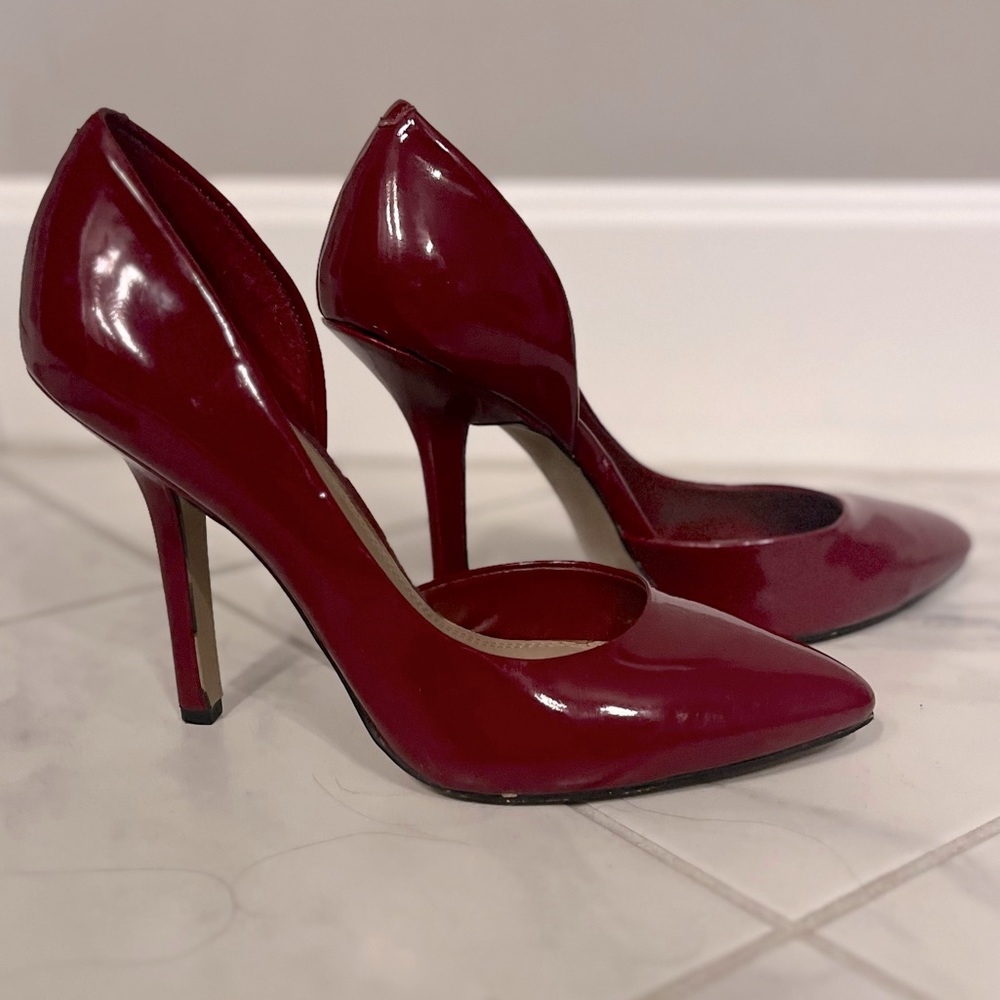BCBG Paris red vegan patent leather pumps